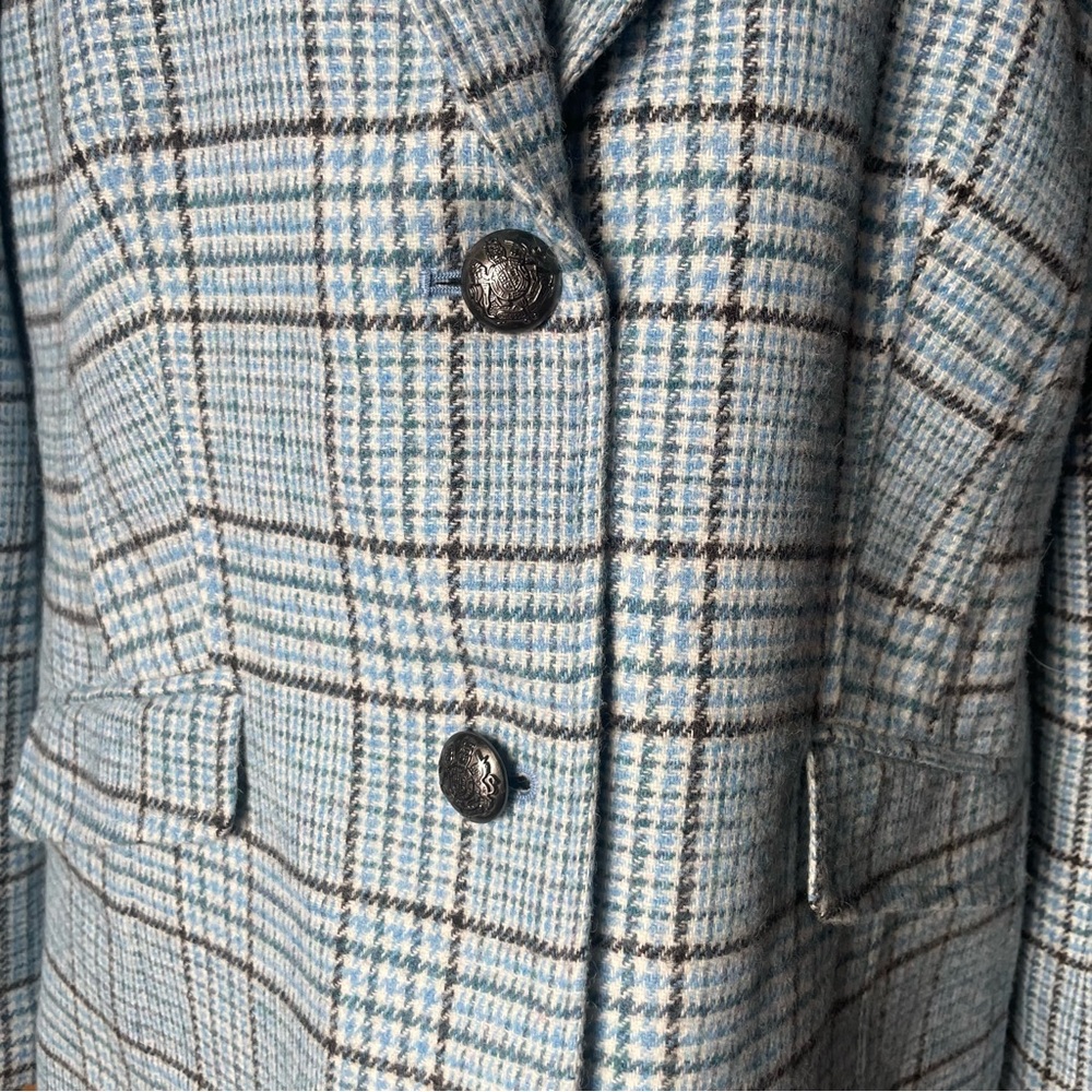 Talbots Wool Blend Shetland Classic Timeless Blue Plaid Pattern Blazer Size 16 - Picture 4 of 11